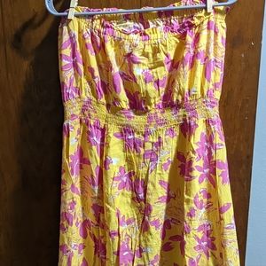 Yellow and pink strapless maxi